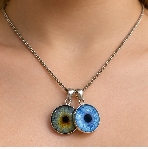 Sterling Silver Double Iris Pendant Necklace – Two Pendants on One Chain